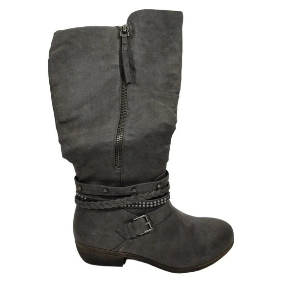 SO Calf-Length Boot Low Heel Women Size 9.5 Gray Rhinestone Studded Zipper - Picture 1 of 7
